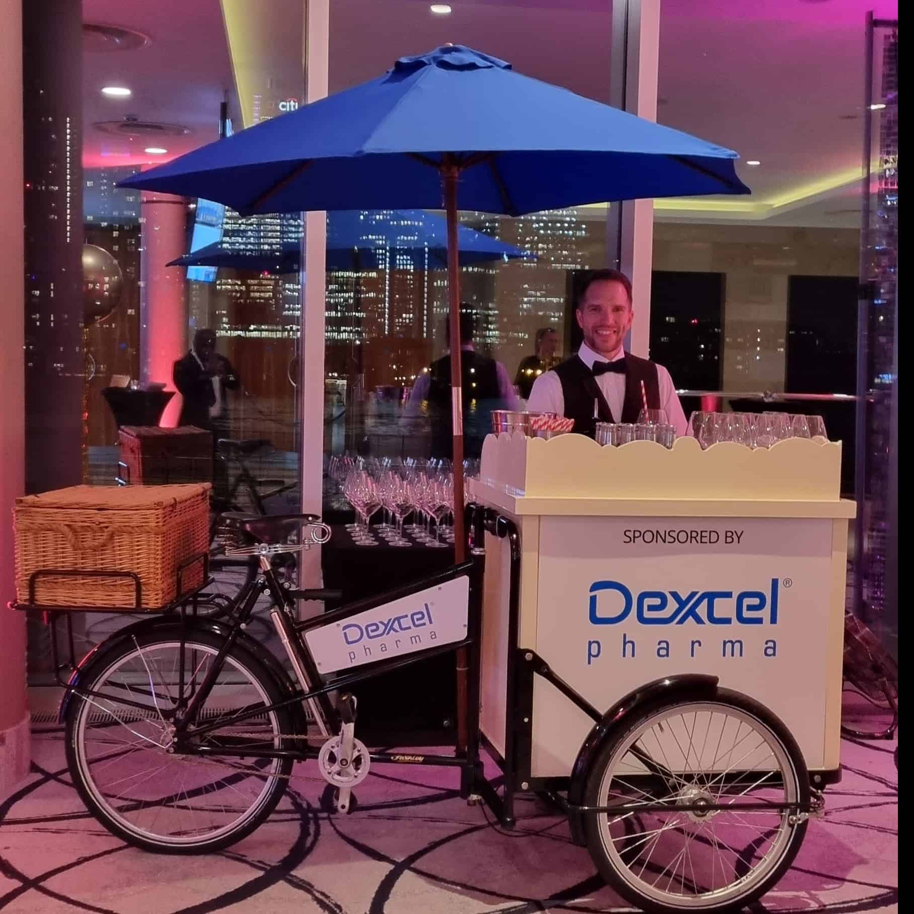 Chilly White Branded Gin & tonic tricycle with a smart uniformed server at a corporate event in a London Hotel