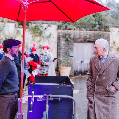 Roasted nuts tricycle serving King Charles at Christmas event at Highgrove Gardens UK